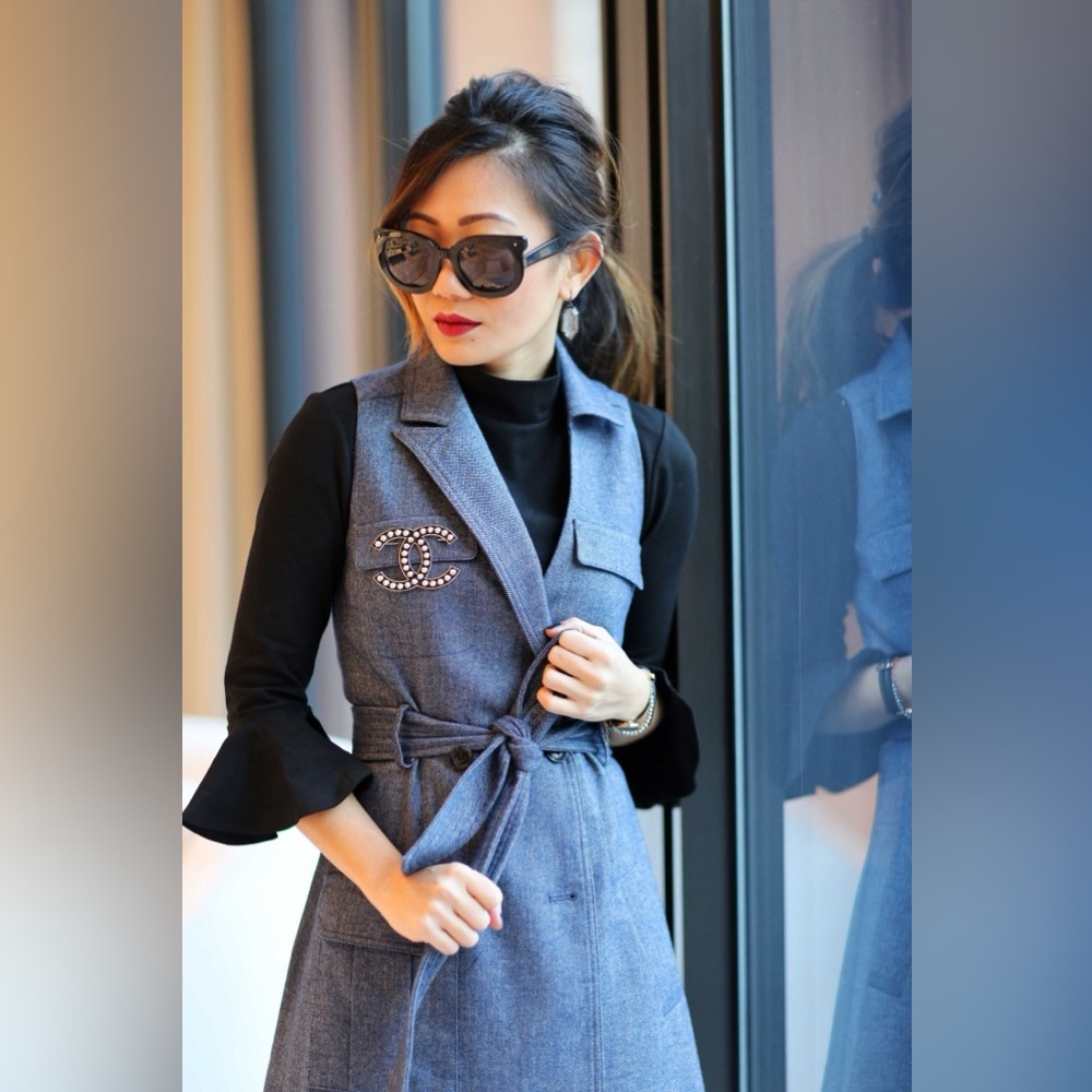 MARISSA WEBB X tnt fashions xs sleeveless belted blue trench dress